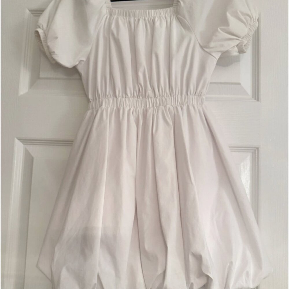 Habitual Kid White Puff Sleeve Twirl Dress Square Neck Bubble Hem Girls 7/8 NWOT